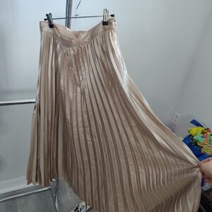 LOFT Elegant Pleated Metallic Champagne Maxi Skirt size 6